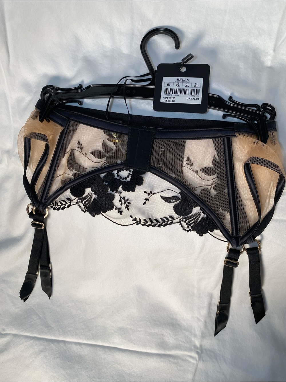 NWT Honey Birdette Belle suspender Garter black lace xl